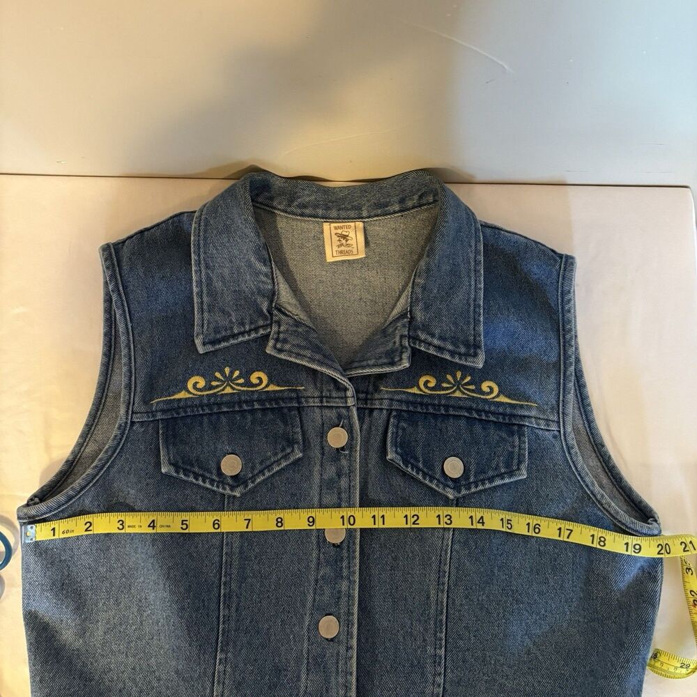 Apache West Wanted Threads Vintage Denim Jean Embroidered Cropped Vest, SZ Large - Picture 8 of 10